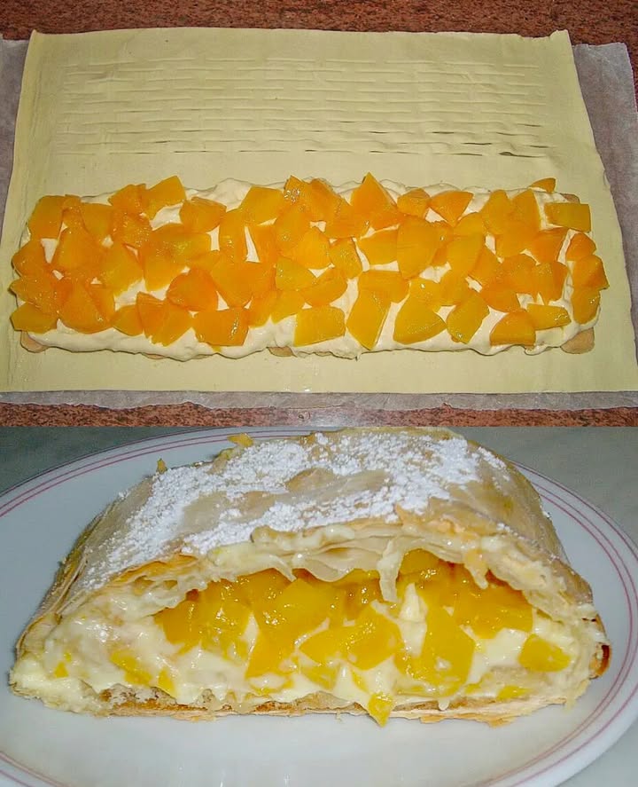 Pas op, verslavingsfactor, bliksemsnel perzikstrudel met puddingroom