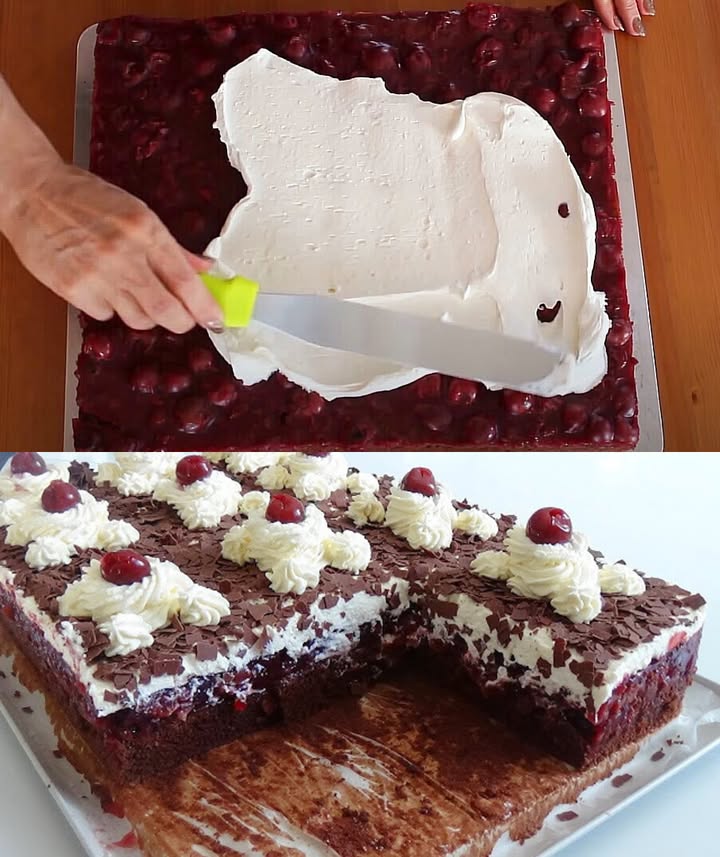 Let op, deze Zwarte Woud taart van de bakplaat smaakt ongelooflijk lekker!