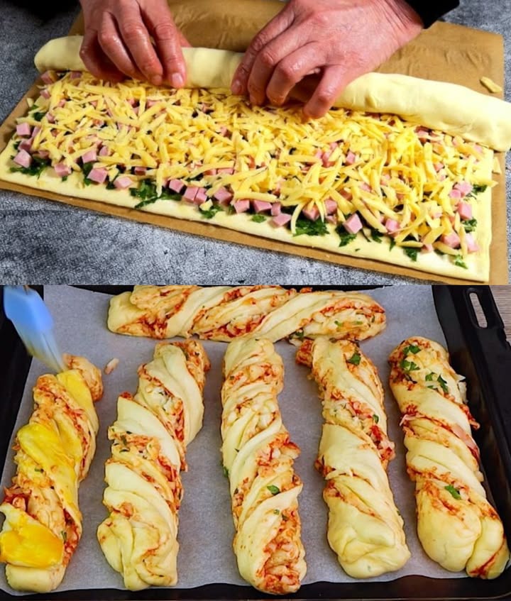 Bladerdeegstengels met ham en kaas met slechts 4 ingrediënten, zo lekker!