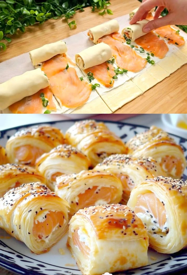 Booahhhh zo lekker, bladerdeeg zalmrulletjes, ze zullen er niet mee stoppen om te eten!