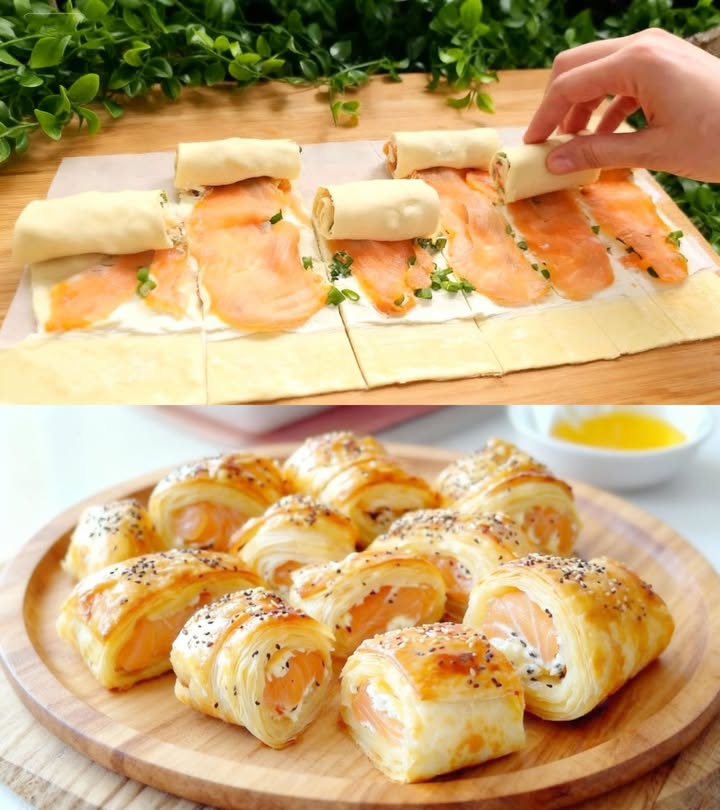 Ik maak ze elk weekend, 10 minuten bladerdeeg gerookte zalmrolletjes