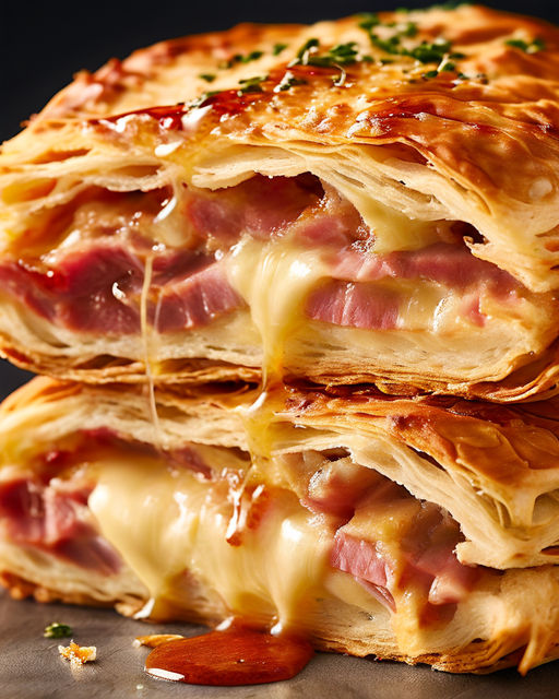Supersnel bladerdeegstrudel gevuld met ham en kaas, in 5-10 minuten in de oven!