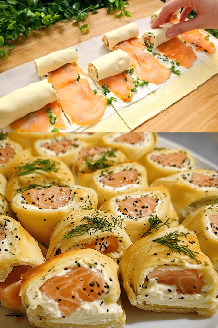 Zo snel op dat je meteen de dubbele hoeveelheid wilt maken, bladerdeeg gerookte zalmrolletjes