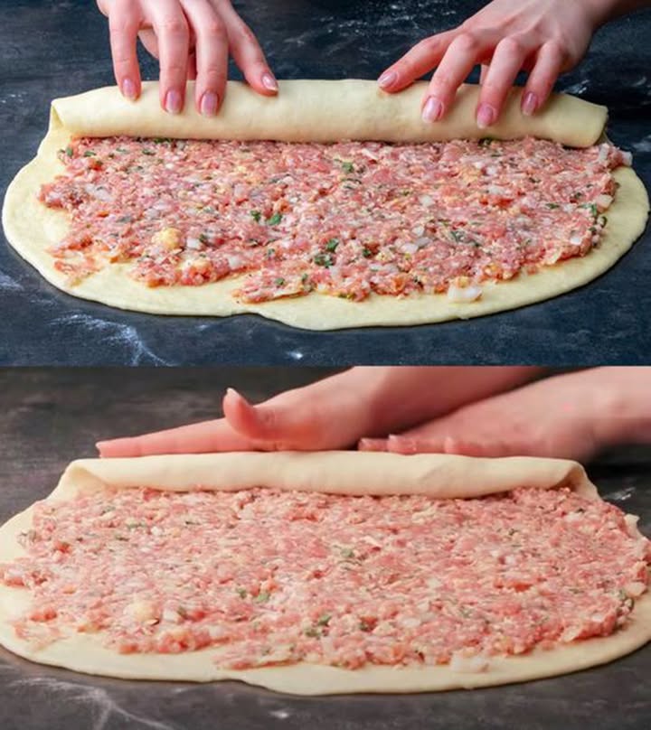 Deeg opgerold met gehakt in 10 minuten in de oven, ULTRA lekker!