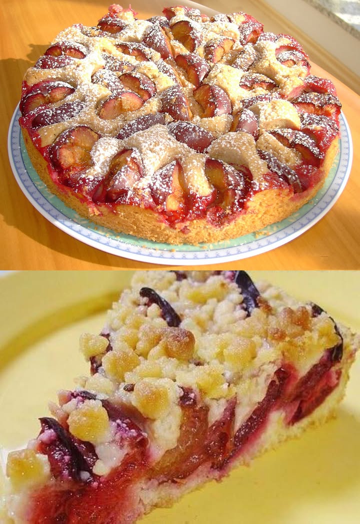 Woooahhh die verdwijnt sneller van de plaat dan je kunt kijken, pruimentaart met kaneelstrooisels