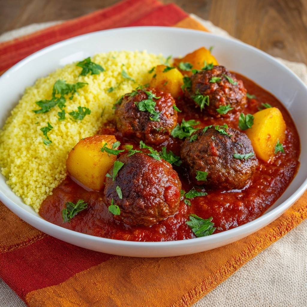 Sappige gehaktballetjes met couscous en aardappelen
