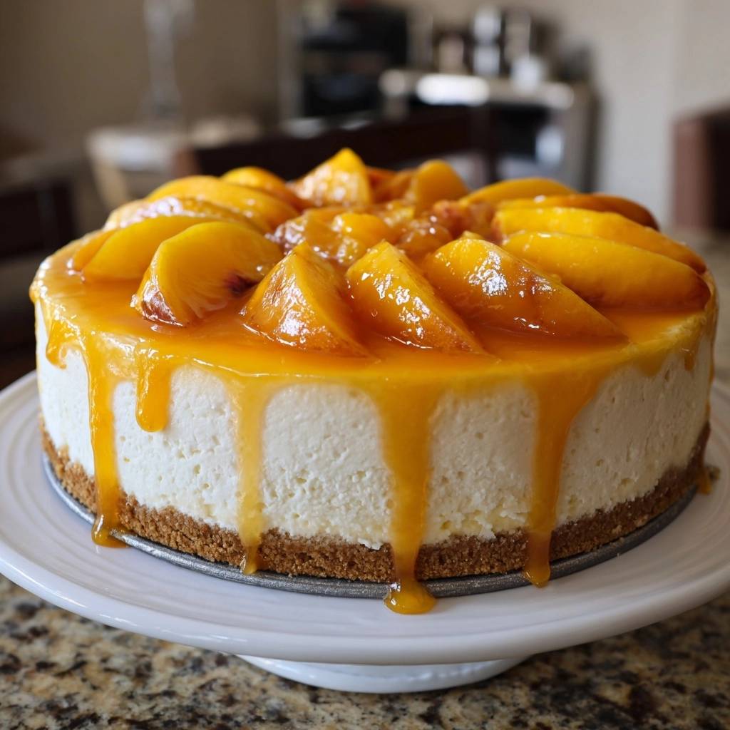 Perzik-cheesecake (Nooit meer barsten in de cheesecake!)