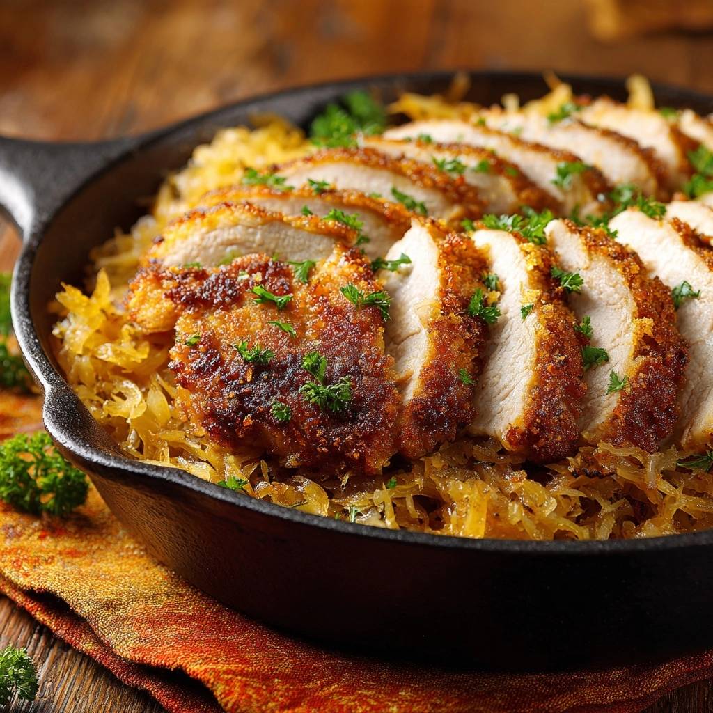 Knapperige kip op zuurkool – sappig & eenvoudig