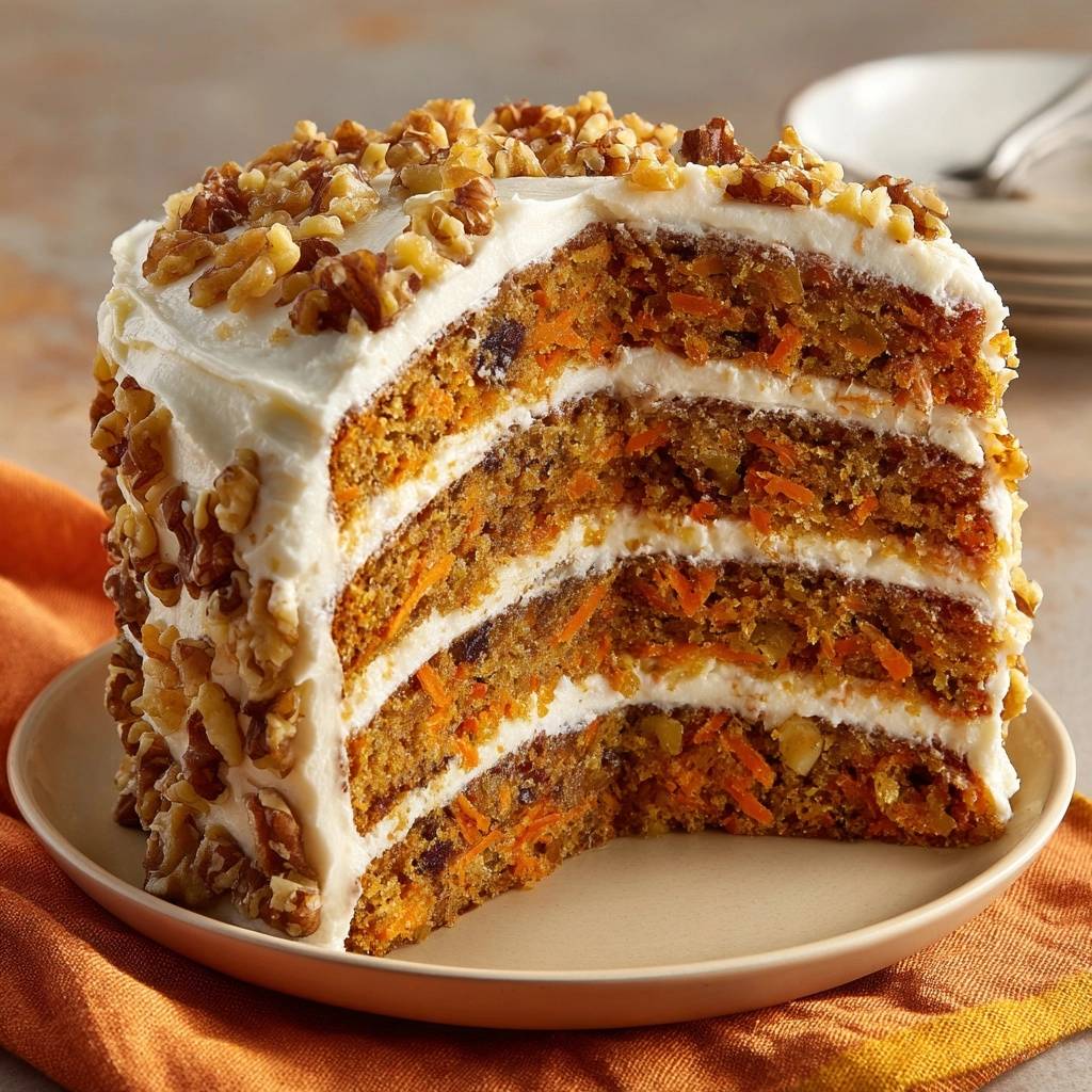 Vierlaagse worteltaart met walnoten – nooit meer papperig!
