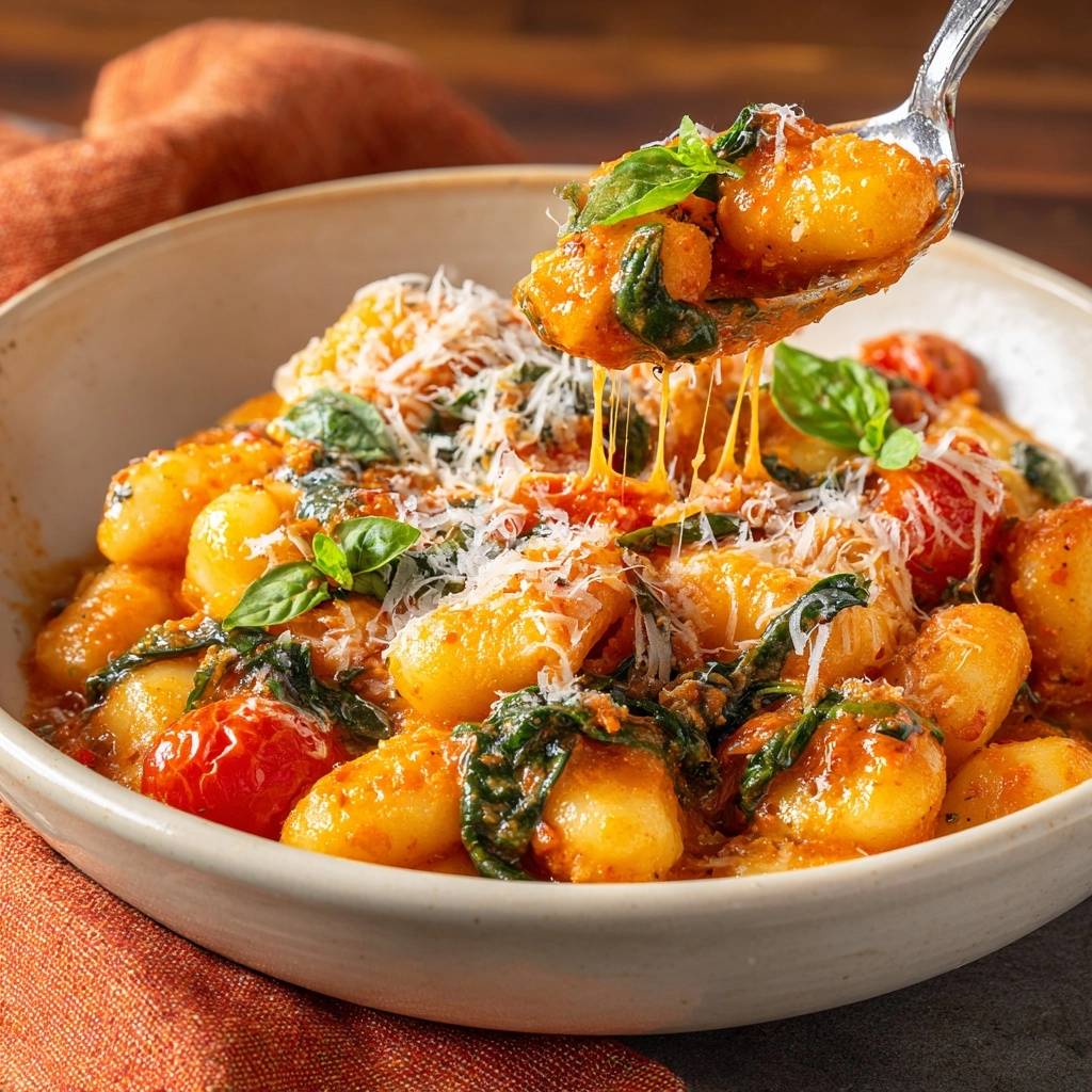 Gnocchi met tomaten-spinaziesaus (nooit meer papperige gnocchi!)