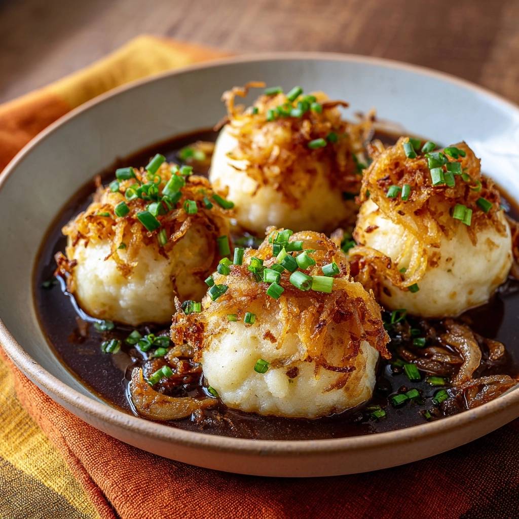 Aardappelklöße met knapperige uien – Recept