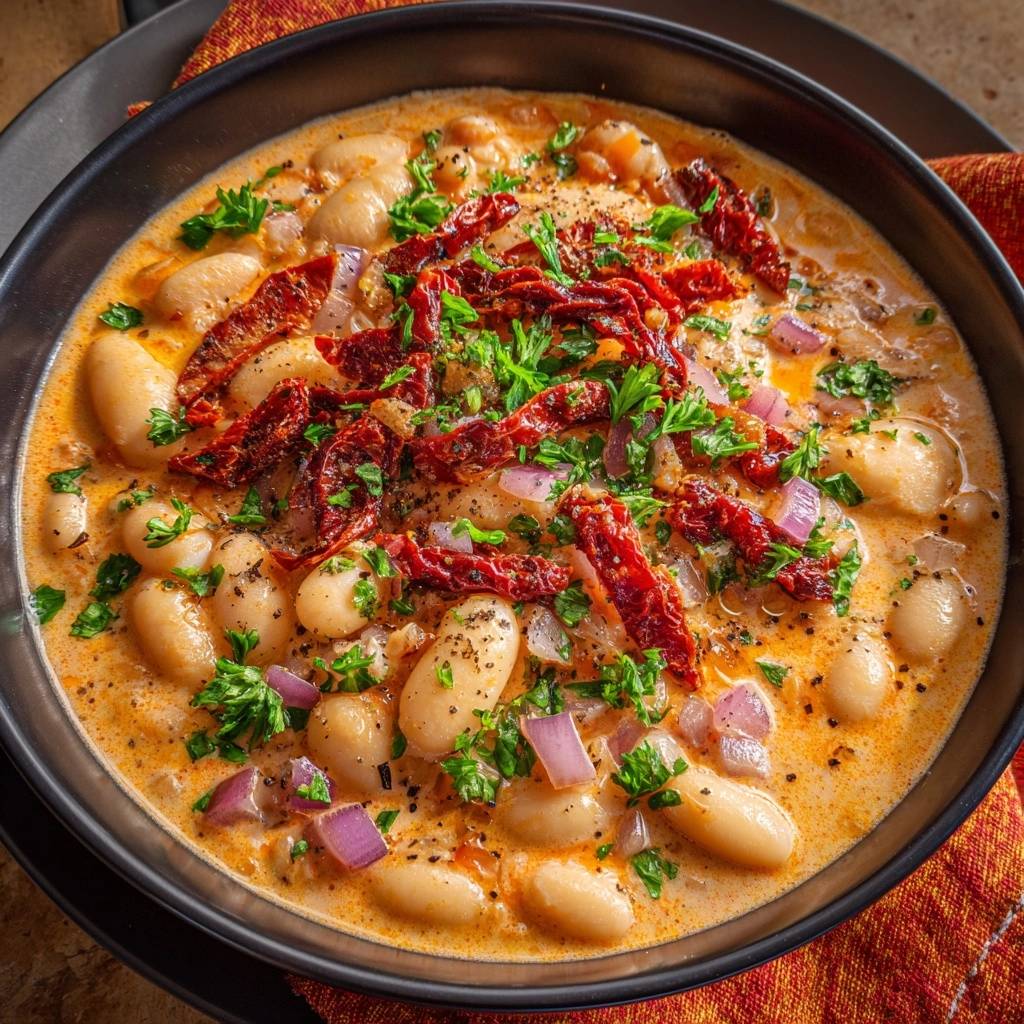 Romige reuzenbonen met gedroogde tomaten – Recept