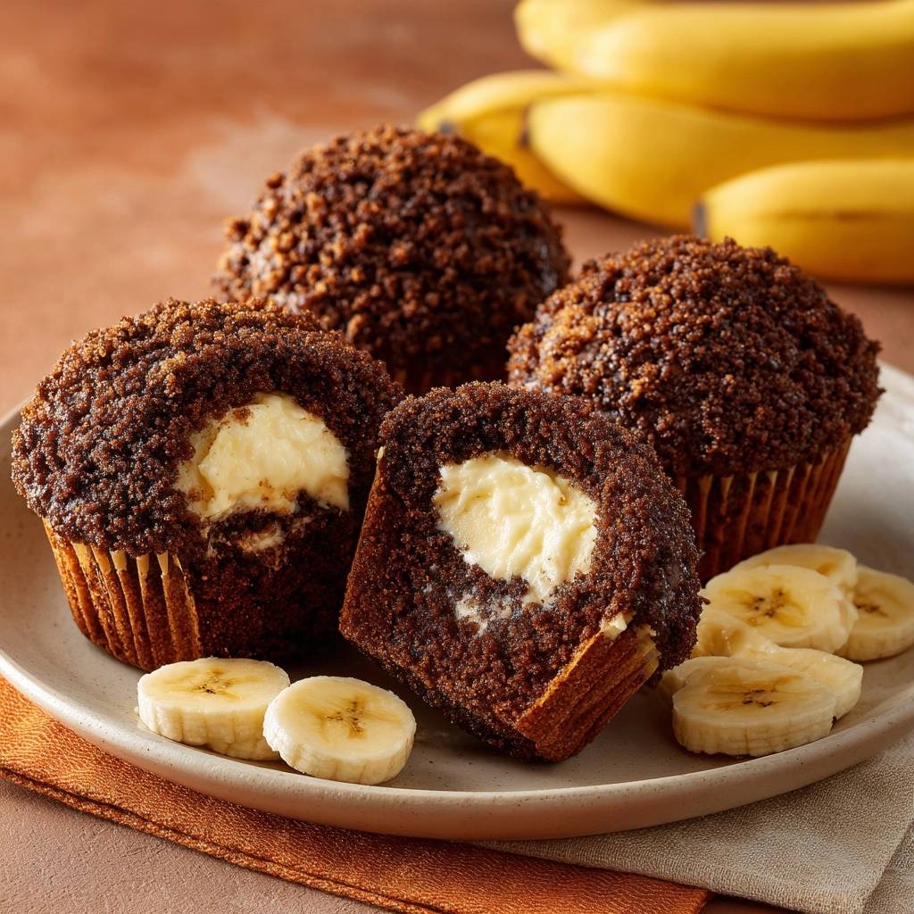 Banaan-chocolade muffins met romige kaasvulling
