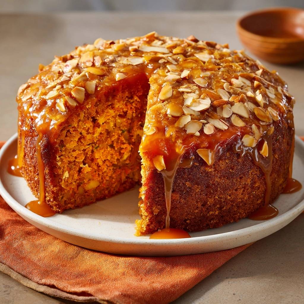 Sappige worteltaart met amandelen en karamel – Recept