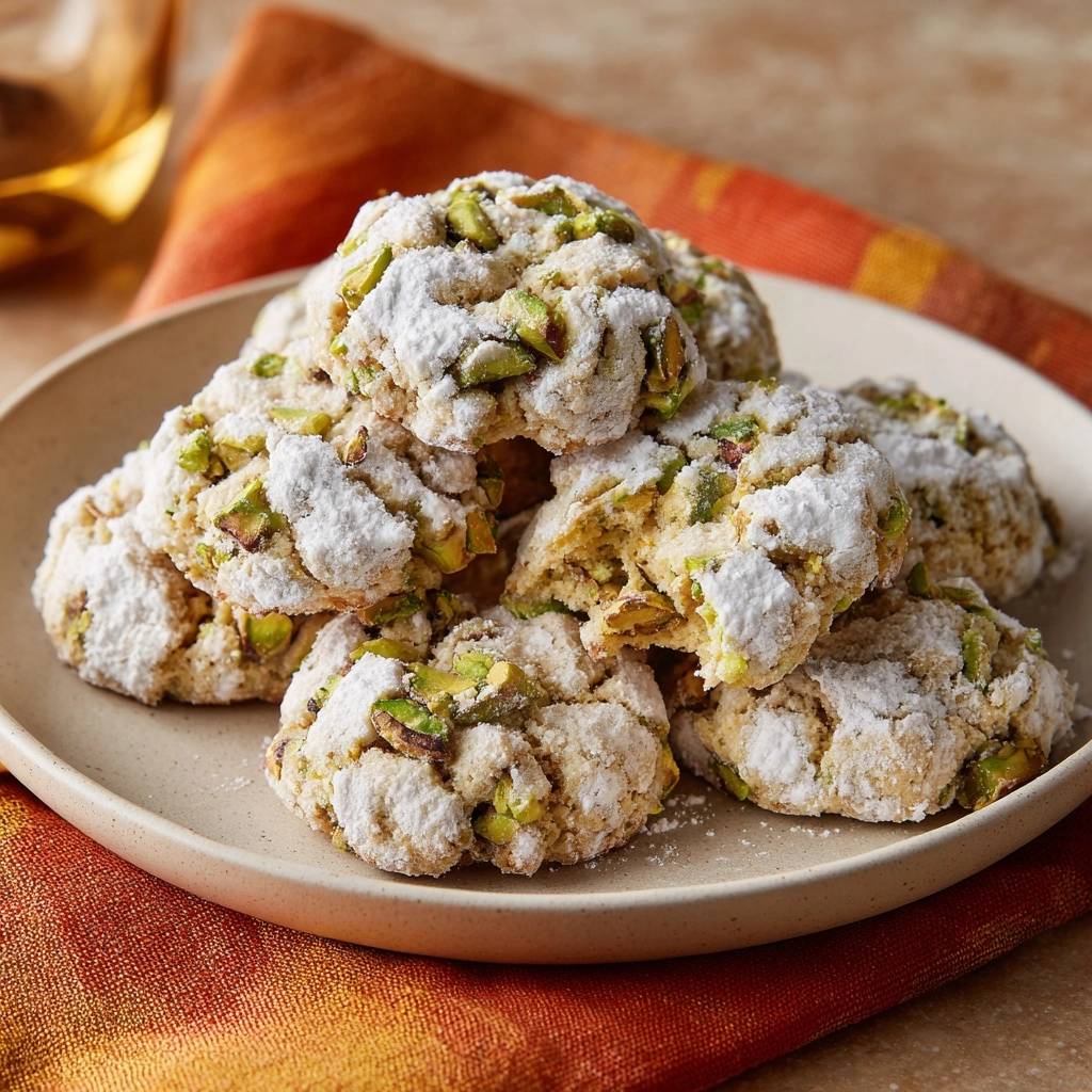 Pistache-Sneeuwkoekjes (Nooit meer kruimelige koekjes!)