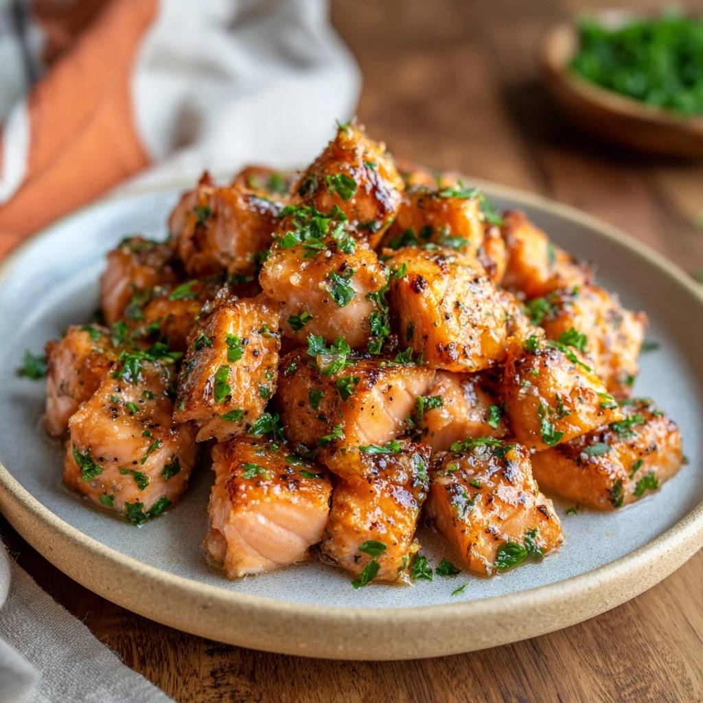 Geglazuurde zalmblokjes met peterselie (Nooit meer droge zalm!)