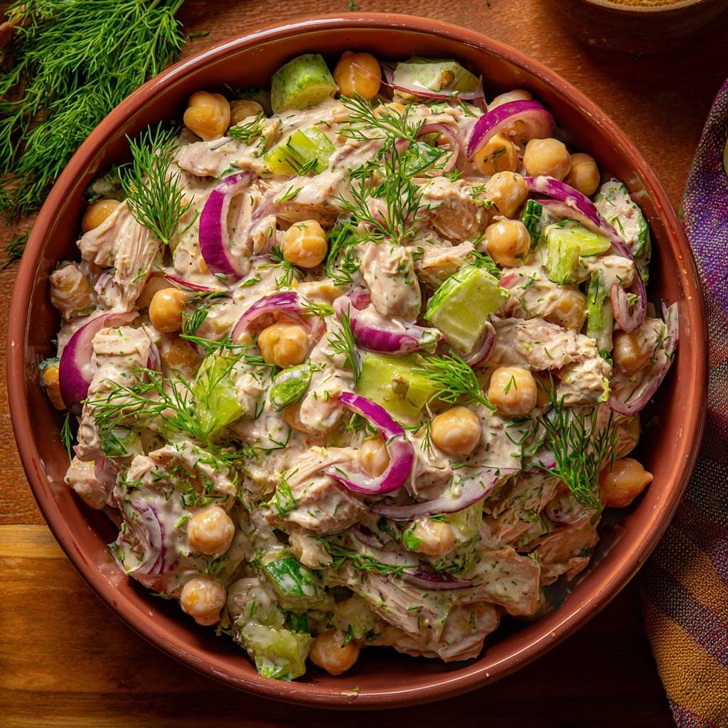 Romige kip-komkommersalade met kikkererwten