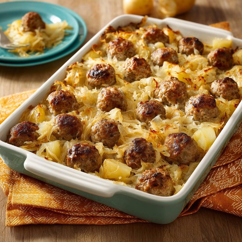 Frikadel-Sauerkraut-Aardappelovenschotel (Geen waterige saus meer)