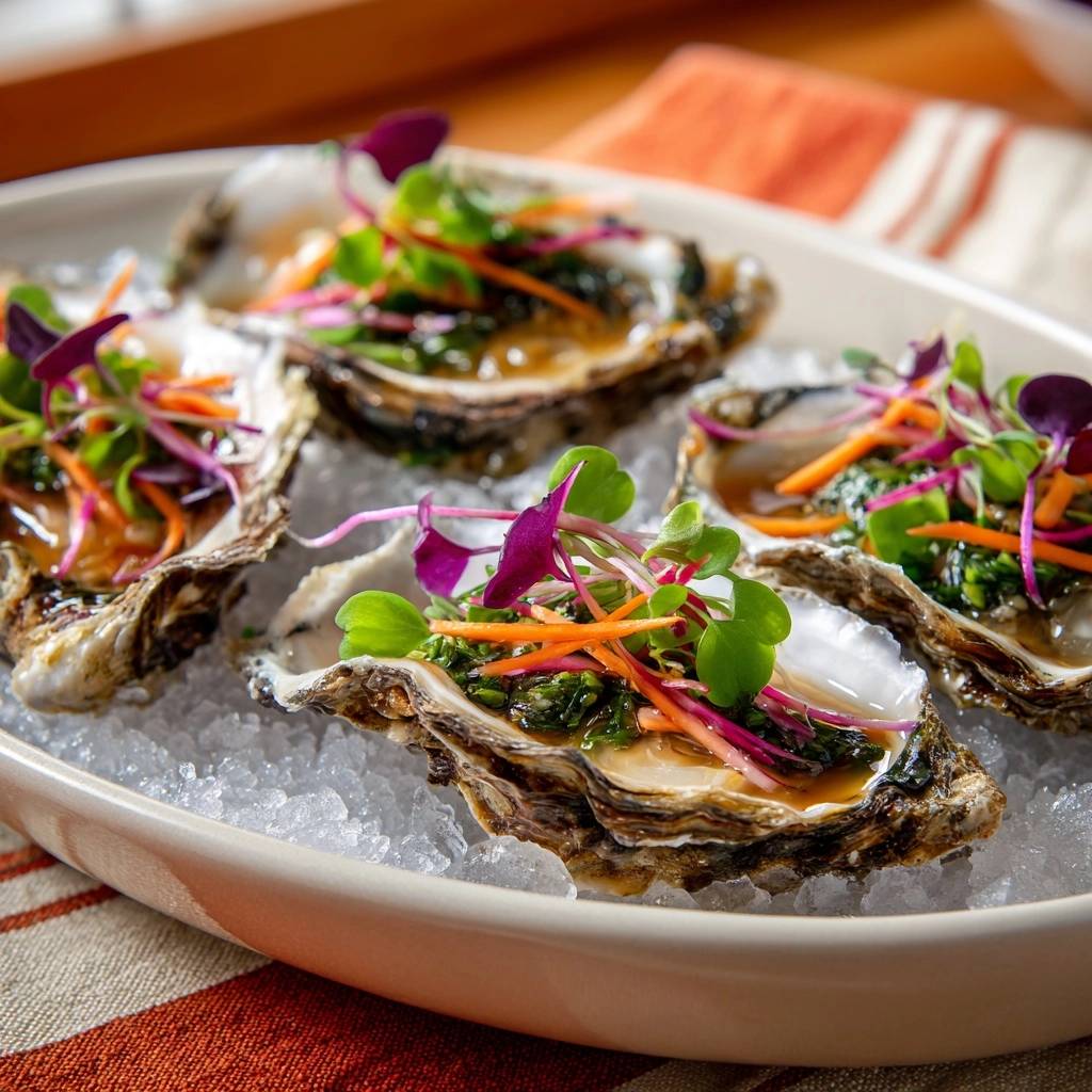 Verse oesters met kleurrijke kruiden topping (Moeiteloos openen!)