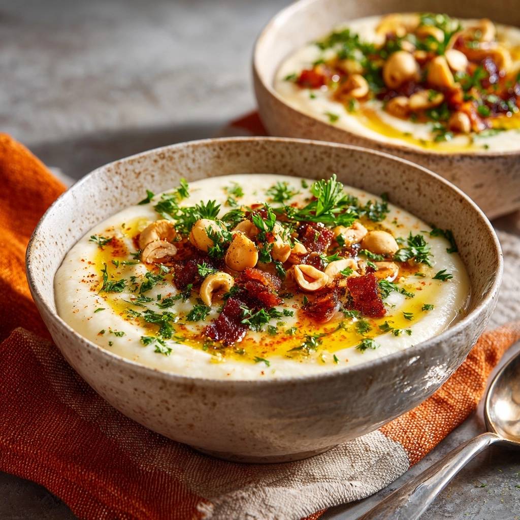 Romige kikkererwtenhummus met krokante spekreepjes