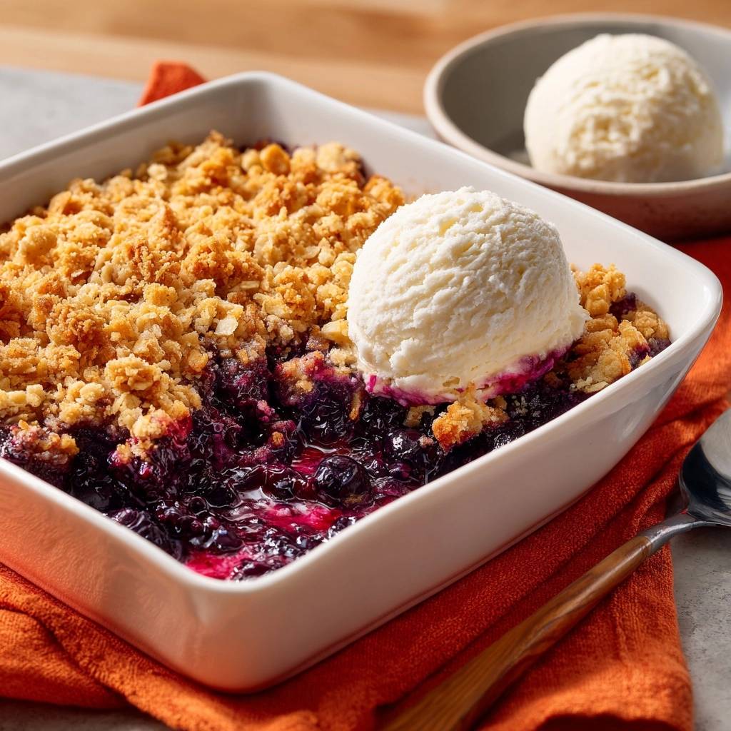 Hemelse bosbessencrumble met vanille-ijs – knapperig!
