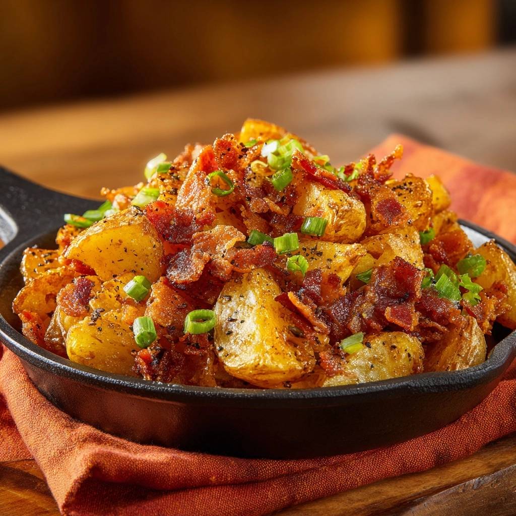 Knapperige gebakken aardappelen met gerookte tofu en lente-ui