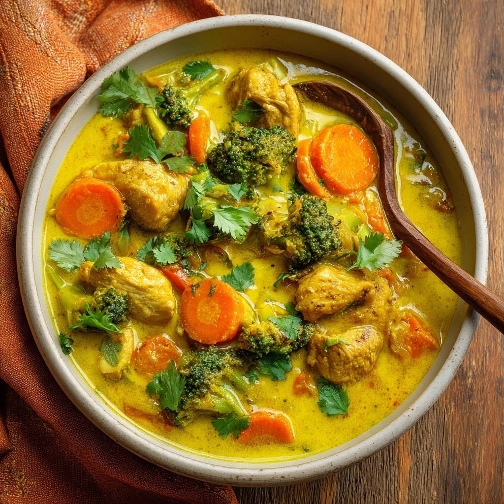 Romige kipcurry met broccoli en wortelen