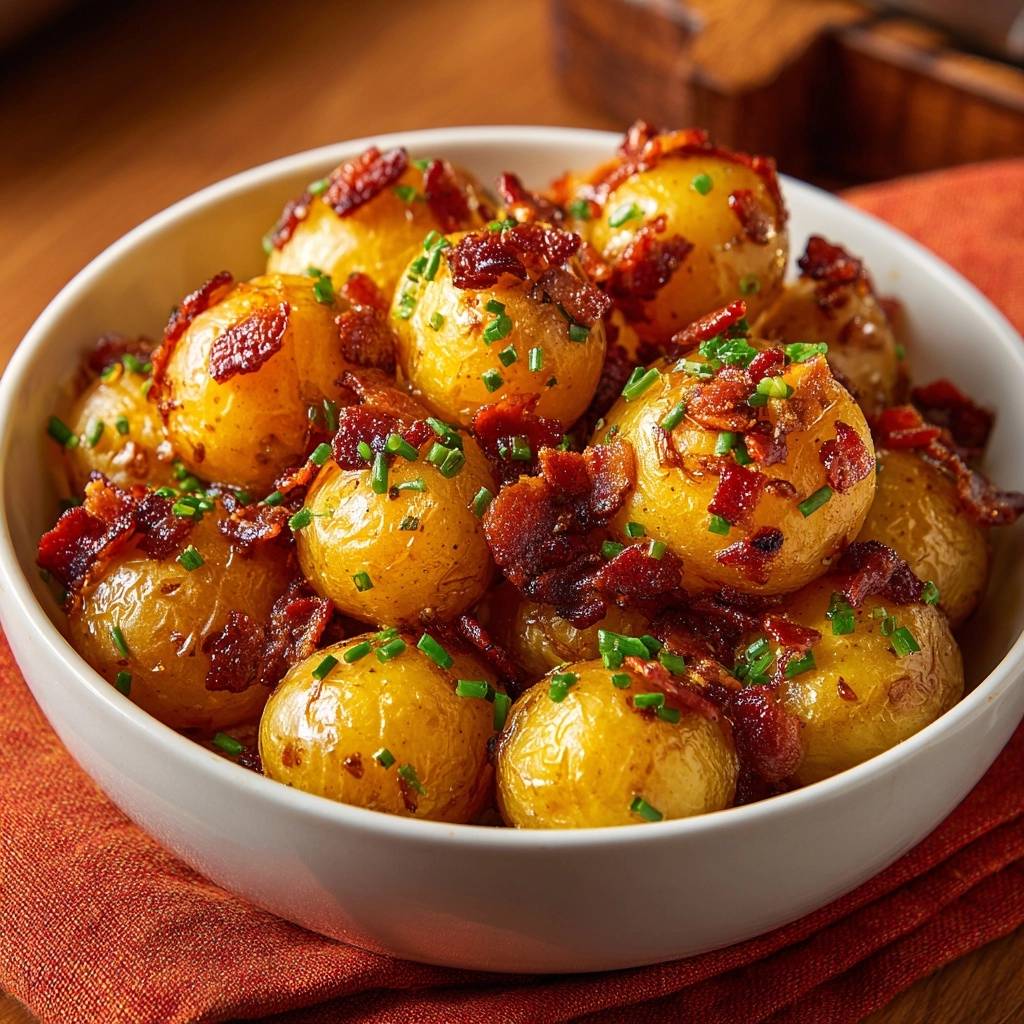 Krokante Baby-aardappelen met spek en bieslook