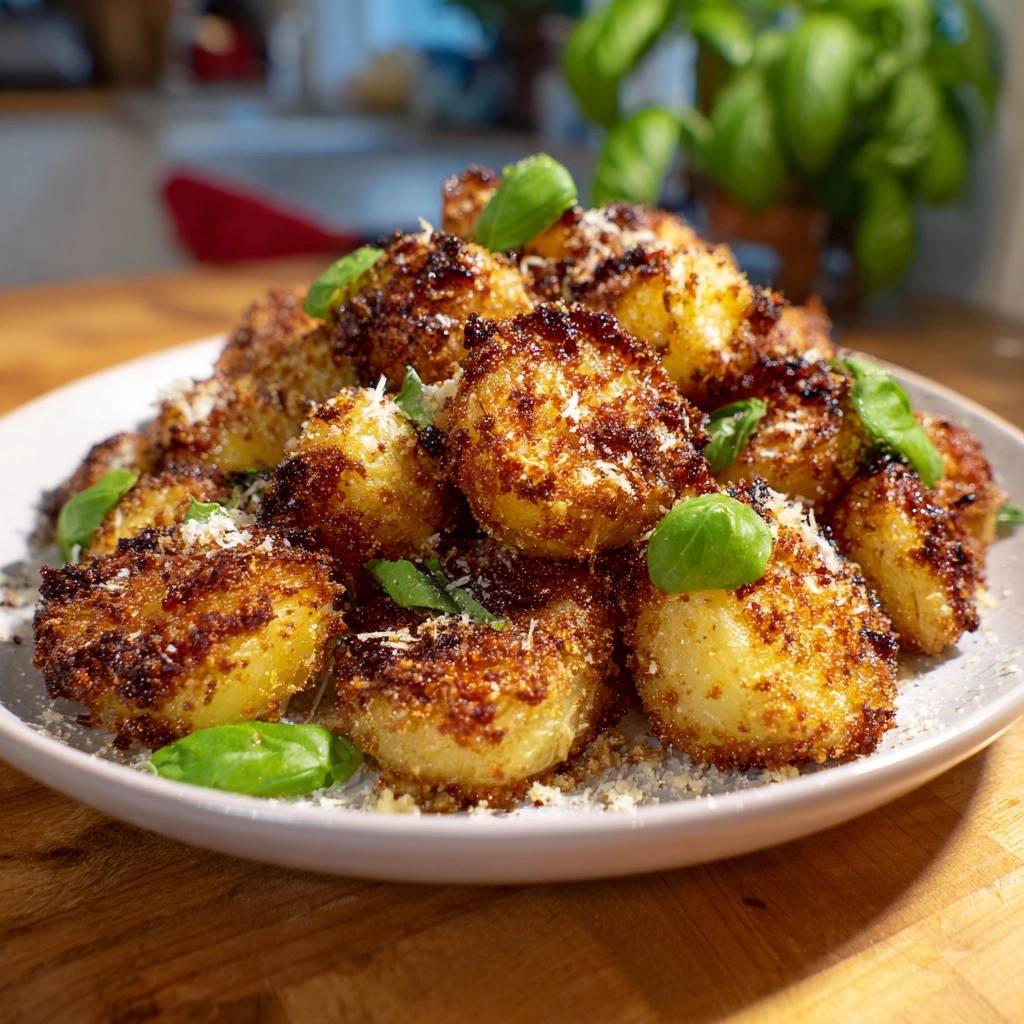 Knapperige aardappelballetjes met basilicum-parmezaankorst