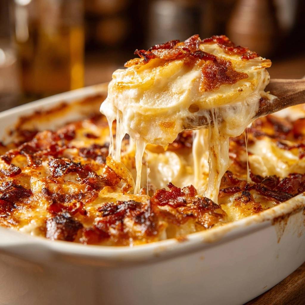 Romige aardappelgratin met krokante spek – nooit waterig!