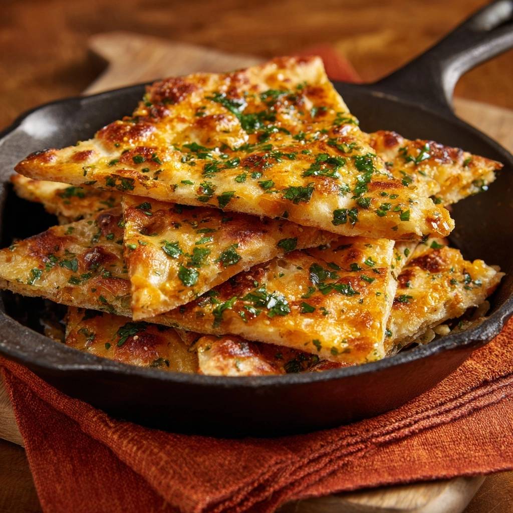 Knapperig Skillet-knoflookkaasbrood Recept