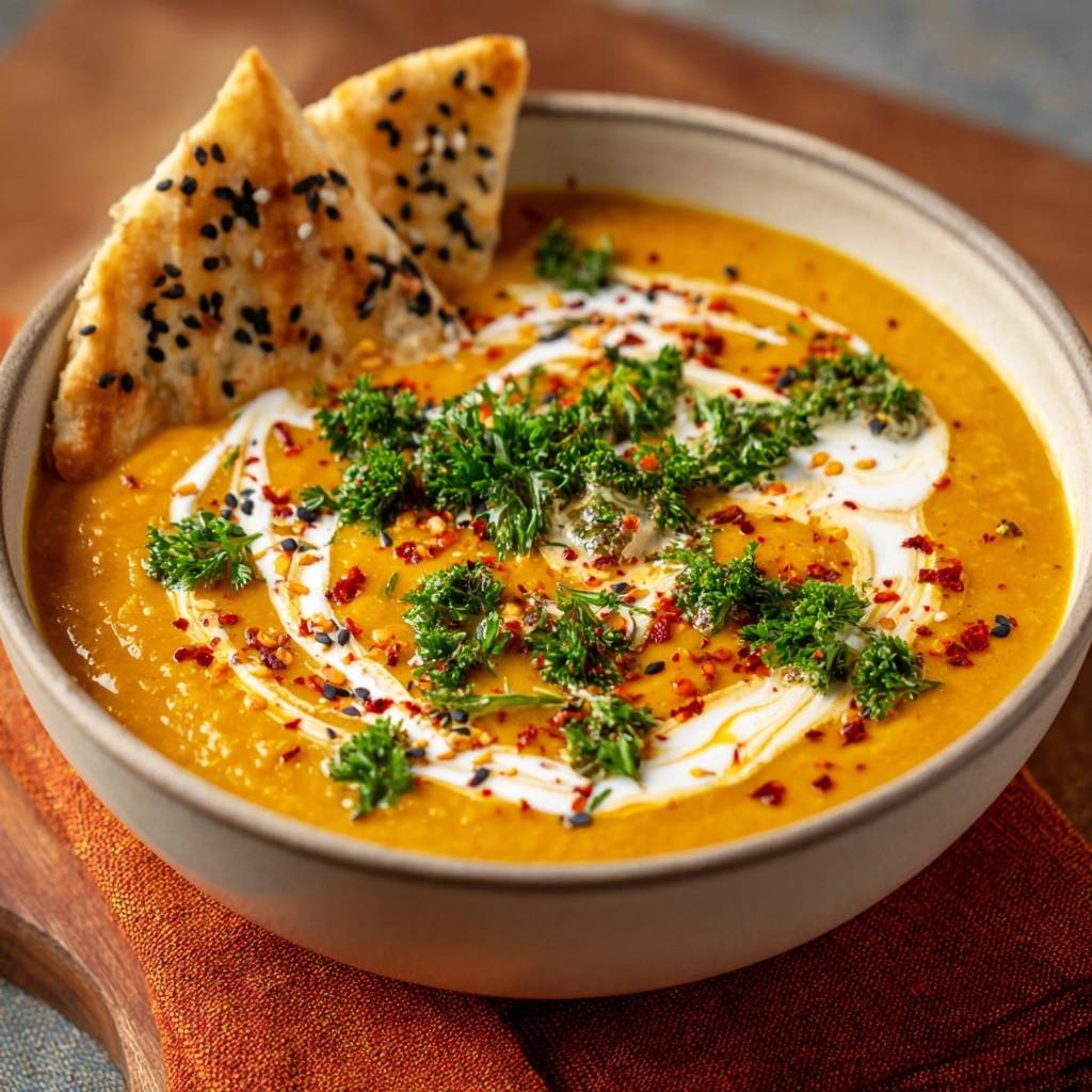 Romige pompoensoep met sesam-pita – fluweelzacht romig!
