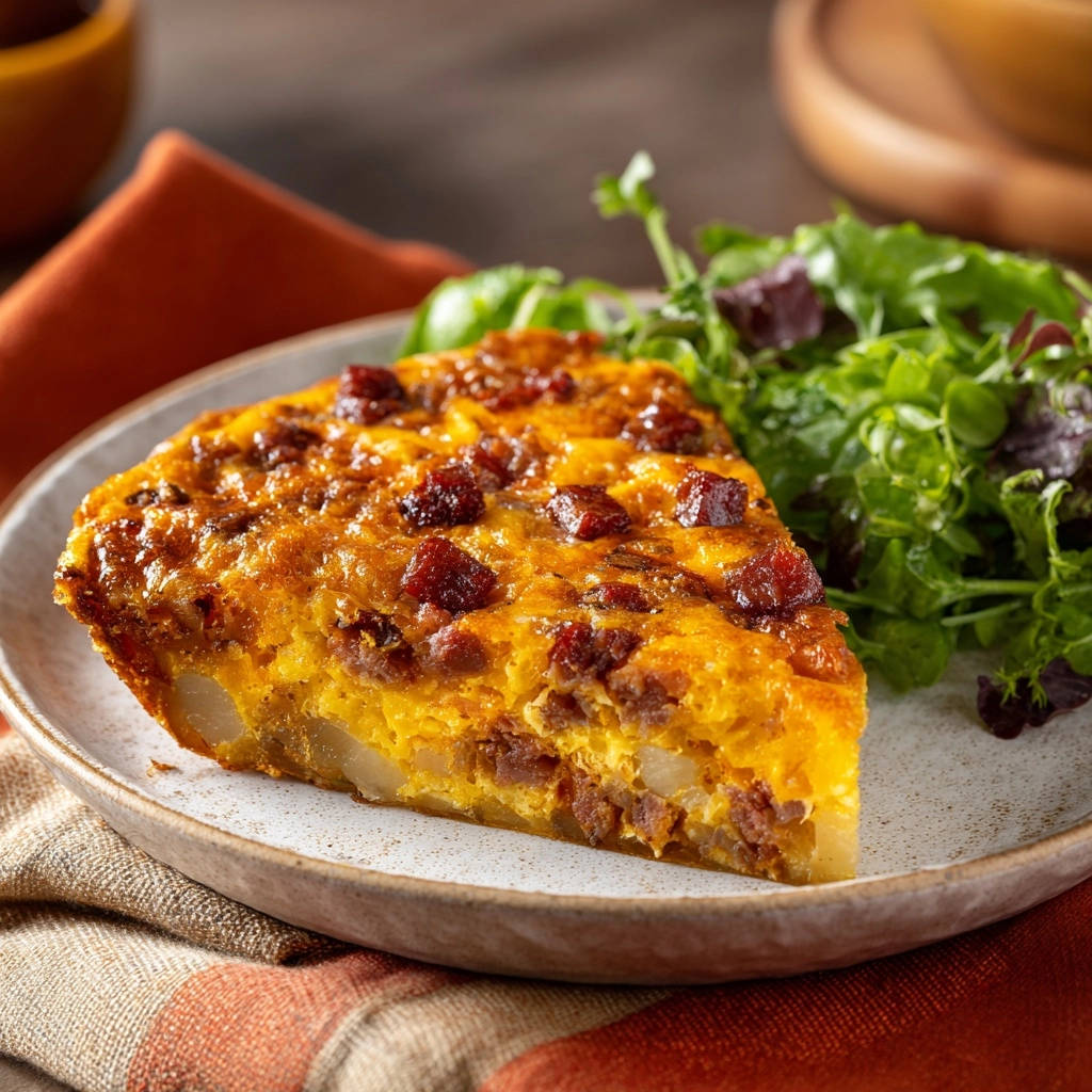 Hartige frittata met aardappelen en krokante spekblokjes: perfect sappig!