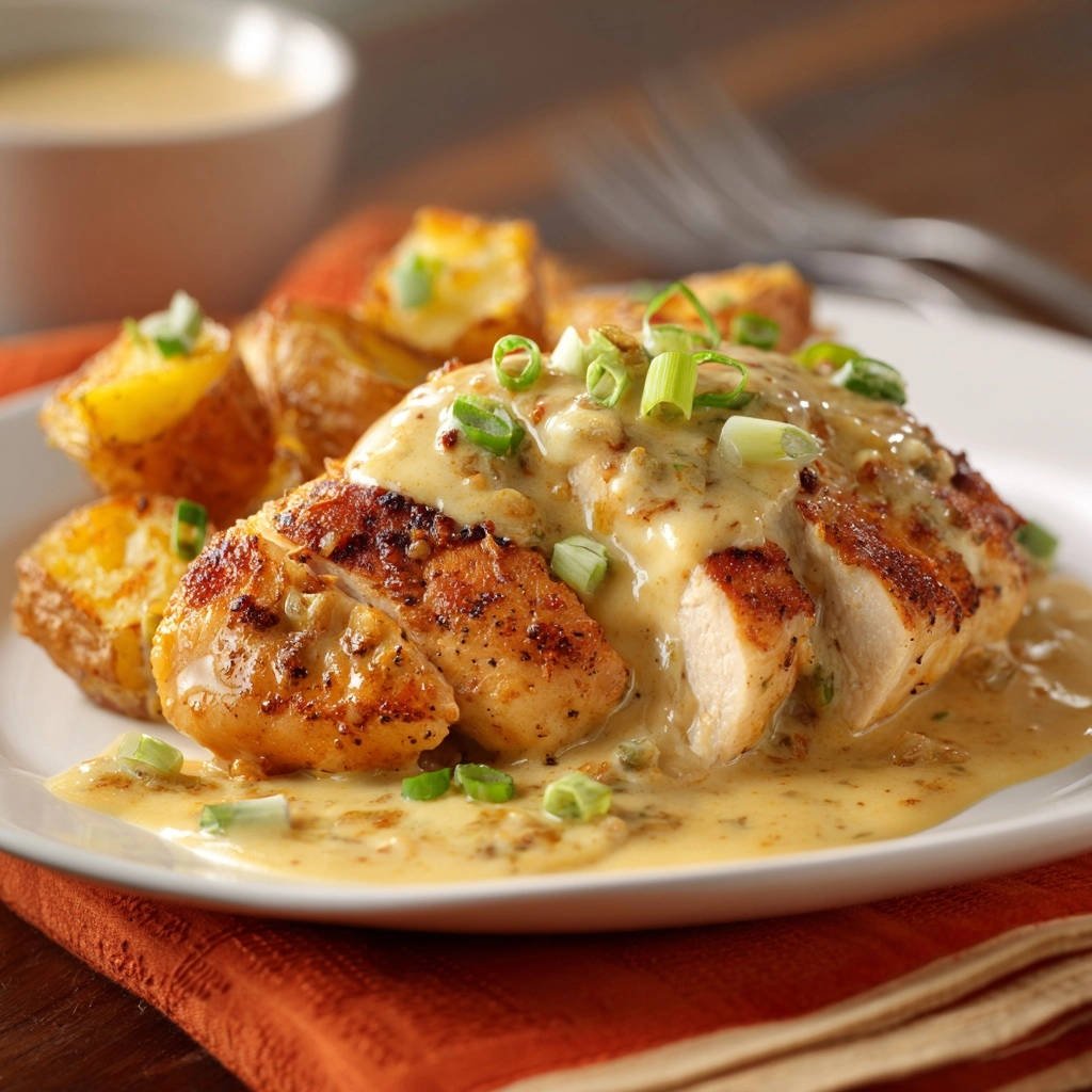 Sappige kipfilet in romige lente-uiensaus met ovenaardappelen: jouw zachte genot