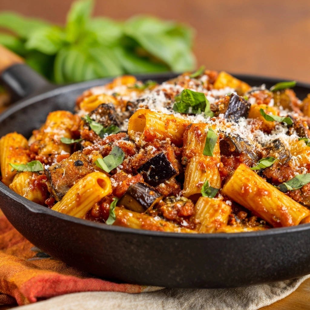 Rigatoni met hartige auberginenragù: perfect mals & nooit meer vet