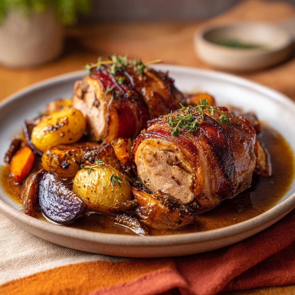 Speckmantel-kip met geroosterde groenten: gegarandeerd sappig!