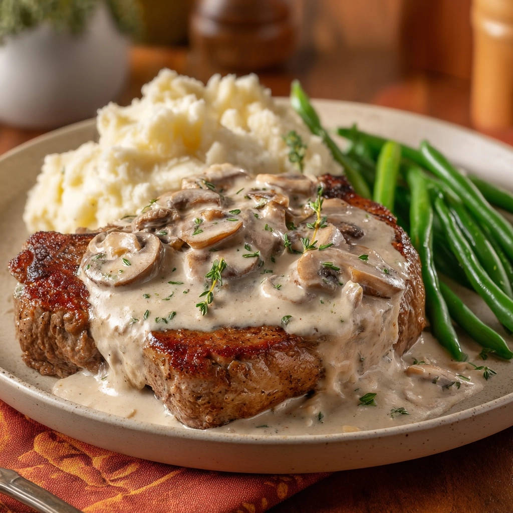 Sappige biefstuk met romige champignonroomsaus en aardappelpuree: perfect mals & krokant