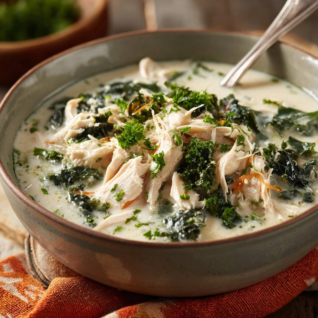 Romige kip- en boerenkoolsoep: nooit meer droge kip!