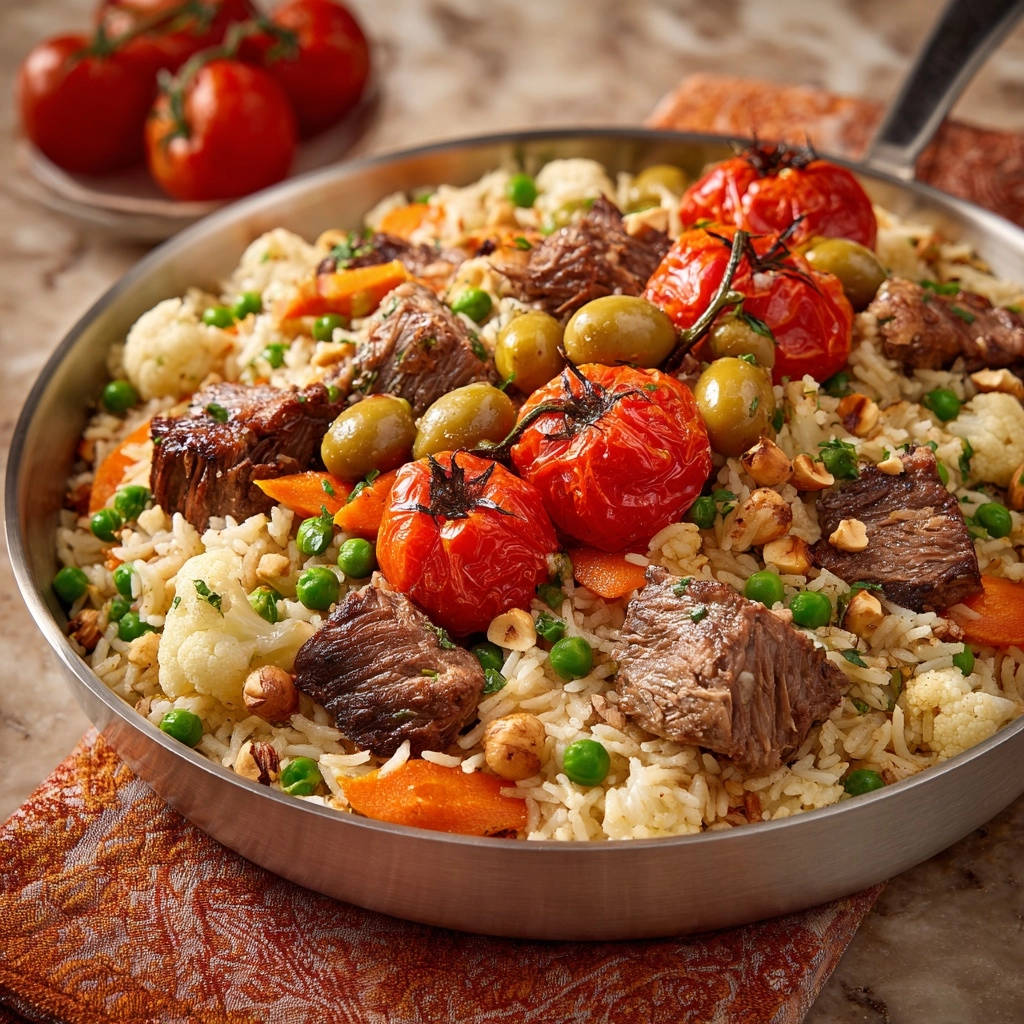 Oosterse rijstschotel met rundvlees en groenten: sappig & aromatisch