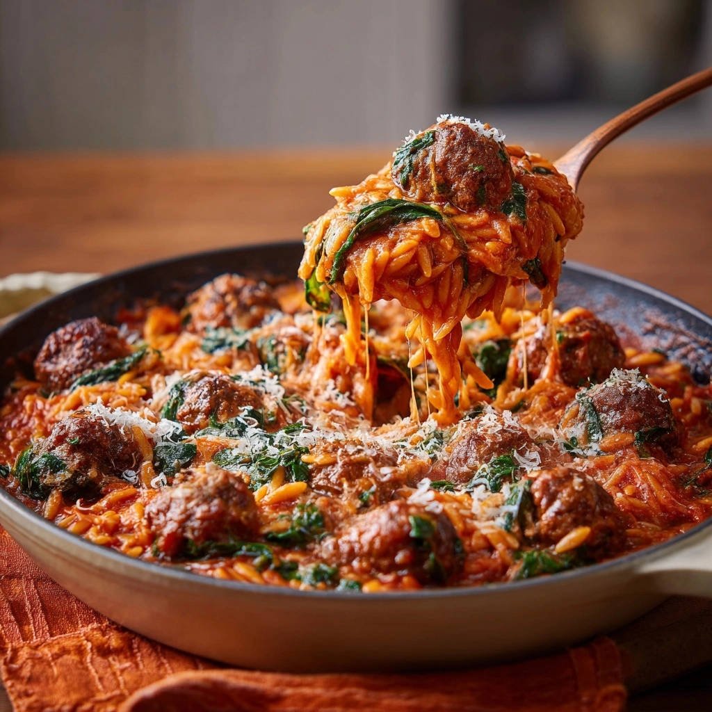 Sapige gehaktballetjes met orzo en spinaziepan: Nooit meer plakkerige pasta!