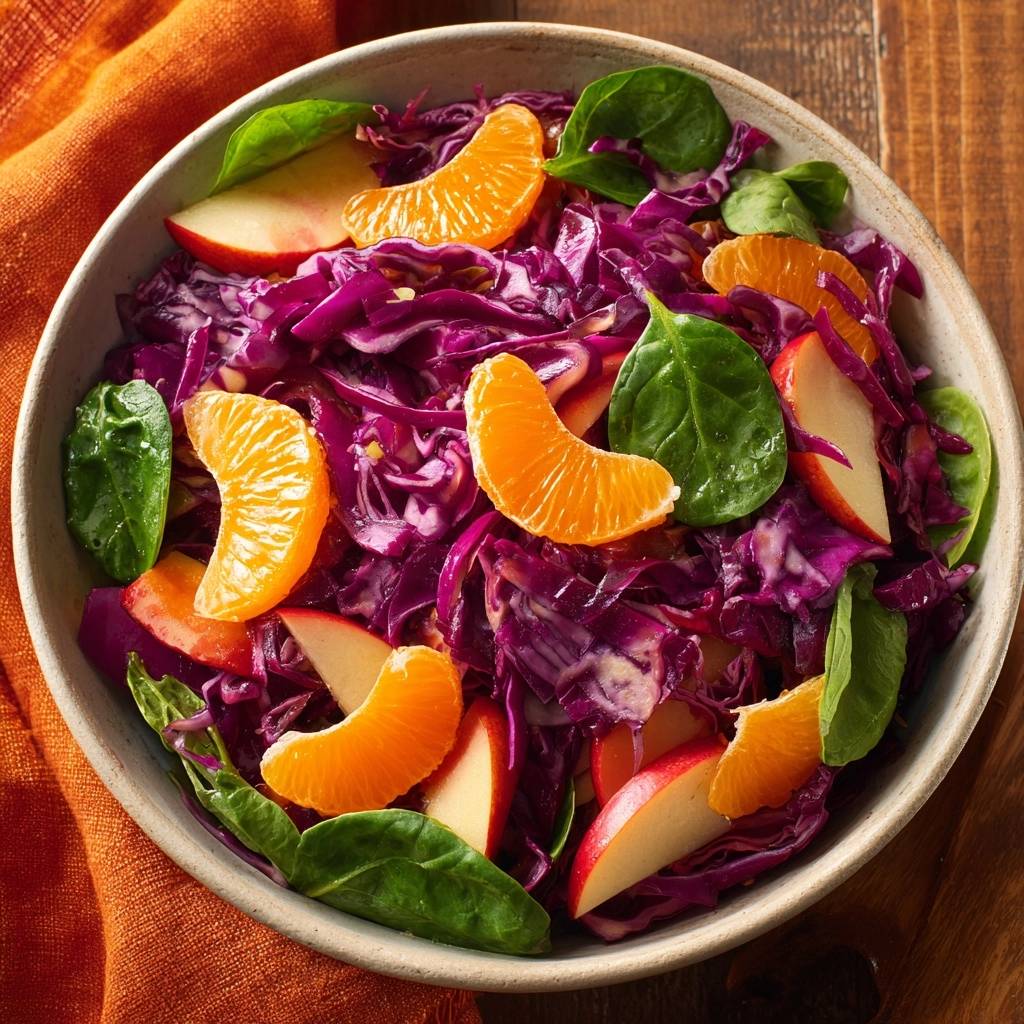 Oranje rodekool-spinaziesalade (nooit meer taaie rodekool!)