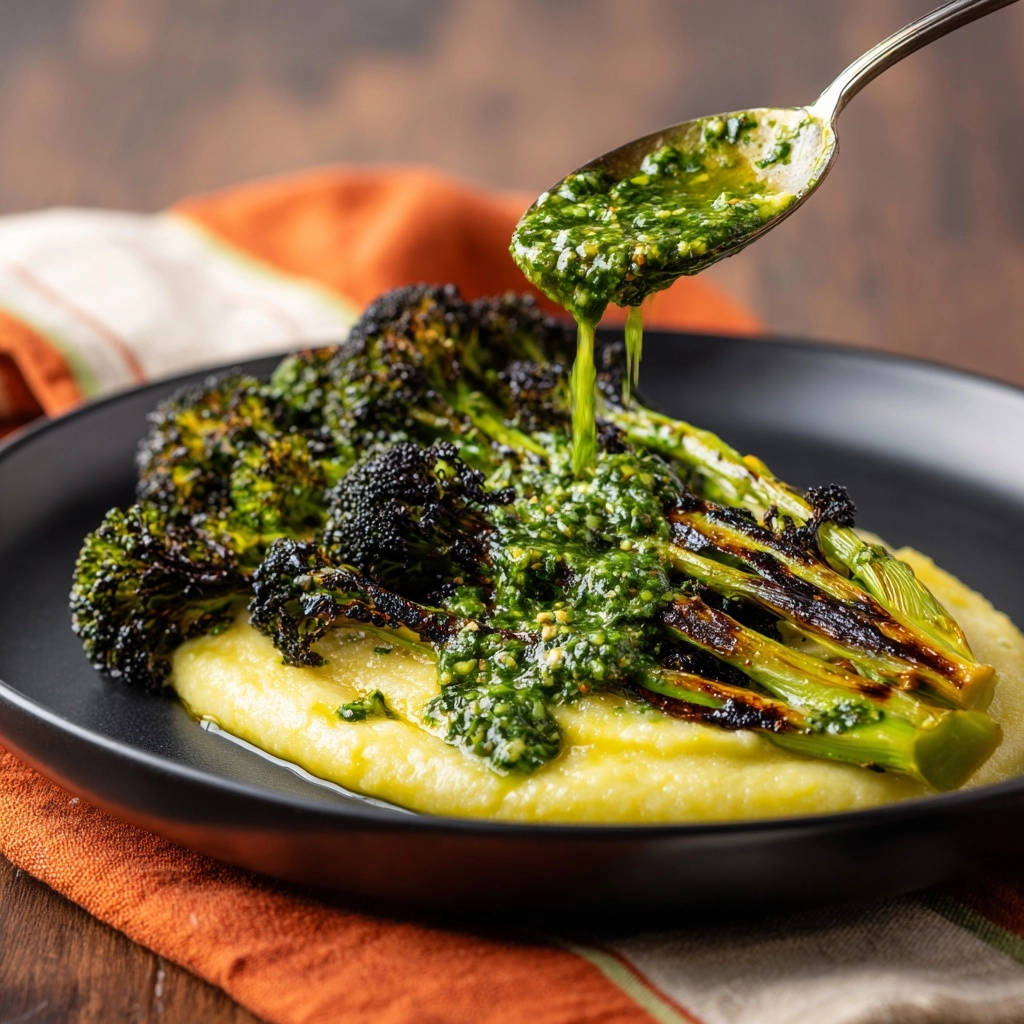 Geroosterde broccoli op romige polenta met kruiden-salsa: nooit meer papperig!