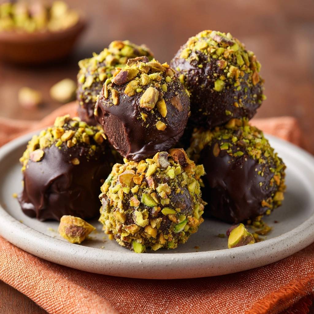 Pistache-chocolade-truffels (Nooit meer te zachte vulling!)