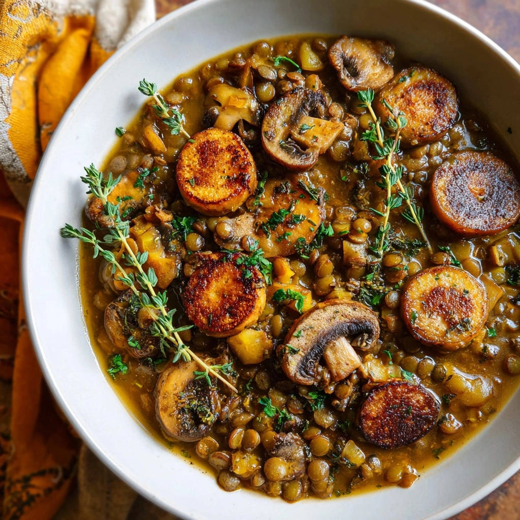 Hartige linzen-paddenstoelenstoof met zoete-aardappelkoekjes: gegarandeerd krokant!