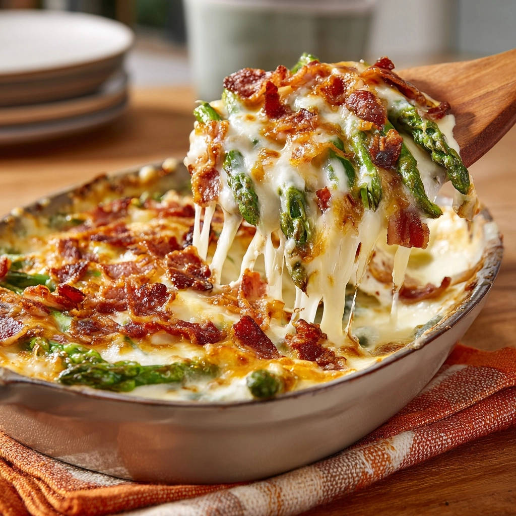 Romige asperge-kaasgratin met krokante spek: zo blijft hij knapperig!