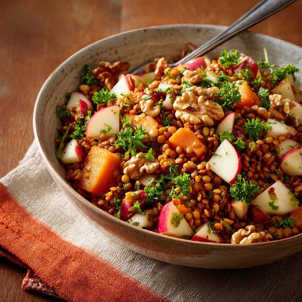 Herfstige linzensalade met appel en walnoot: Nooit meer flauw!