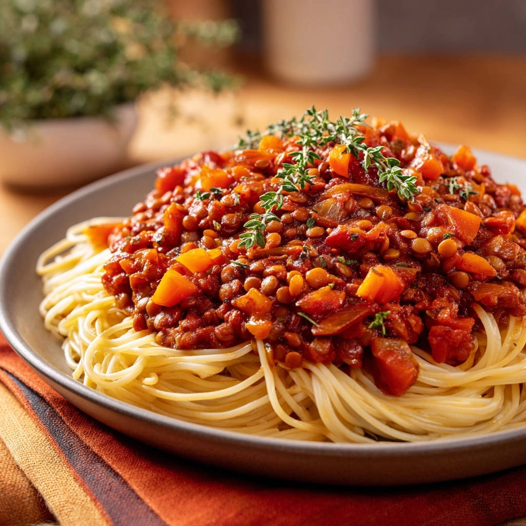 Hartige linzenbolognese op spaghetti: Zo krijg je echte smaakdiepte
