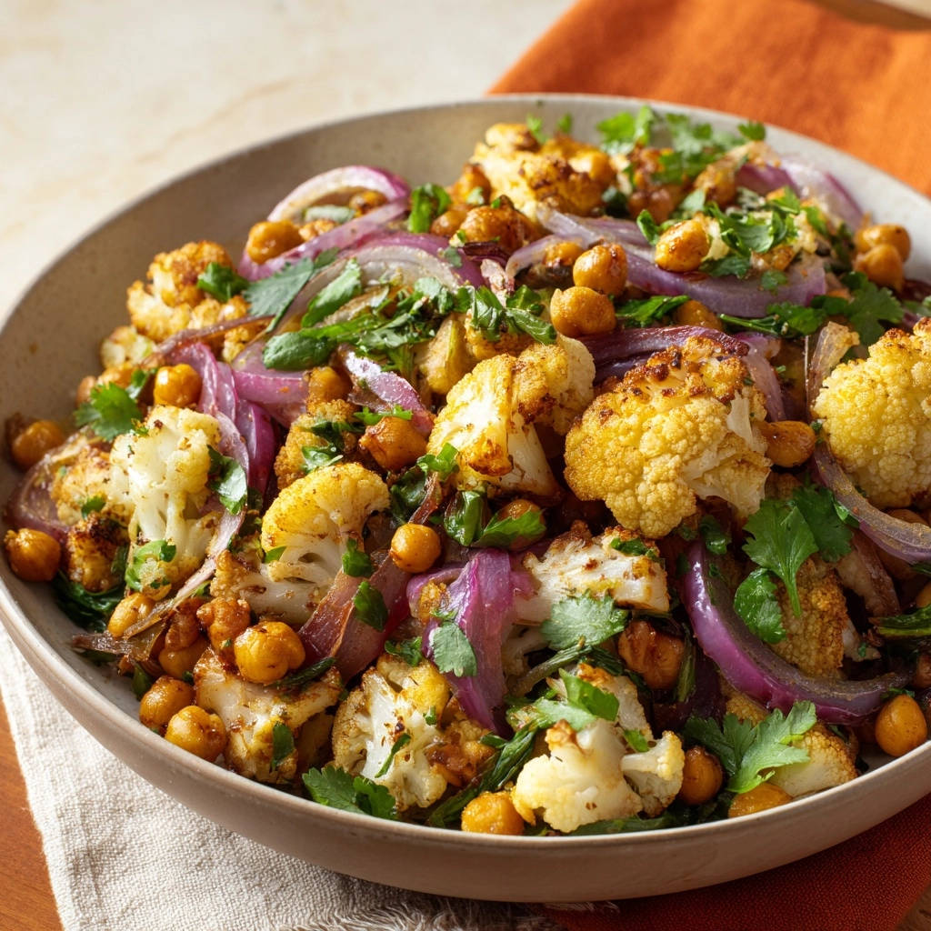 Knapperige Ovenbloemkool met Kikkererwten en Rode Uien: Jouw Eenvoudig Knapperig Geluk