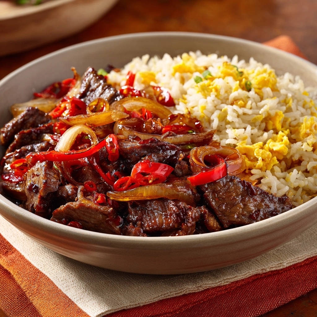 Kruidige Rundvleesdroom met Chili en Ei-Rijst: Onweerstaanbaar mals & sappig