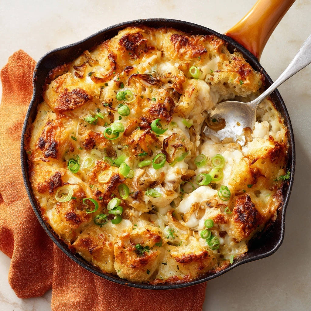 Hartige Kaas-Uien Broodpudding: Romig & Knapperig Genieten